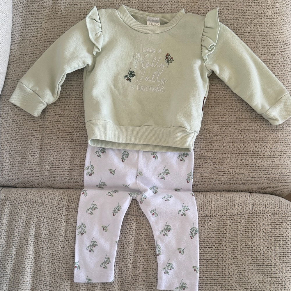 Mint Green Ruffle Sweatshirt and Christmas Leggings Set
